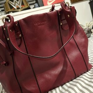 Authentic Kate Spade Red Leather Tote Bag With Leopard Print Interior